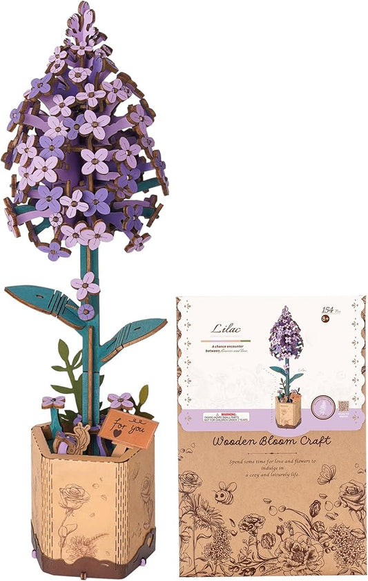 3D Flower Wooden Puzzles for Adults-Lilac, DIY Wooden Flowers Model Kit Building Set Crafts for Adults to Build, Botanical Collection/Ideal Creative Gift Ideas/Housewarming (154PCS)