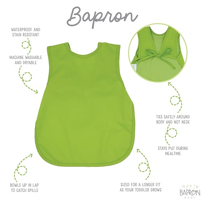 BapronBaby Ribbit Bapron - No Neck Tie Safer Bib for Baby & Toddler - Soft Waterproof Stain Resistant - Machine Washable - Sz Baby/Toddler 6m-3T
