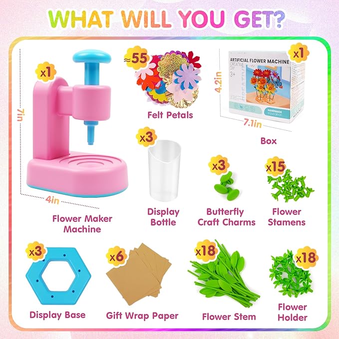 Jefunmore Flower Bouquet Toys, DIY Arts and Crafts for 3-8 Year Toddler Girl, Birthday Gifts for 3 4 5 6 7 8 9 Year Old Girls, Flower Crafts Kit for Kids for Preschool Learning and B-Day Gifts