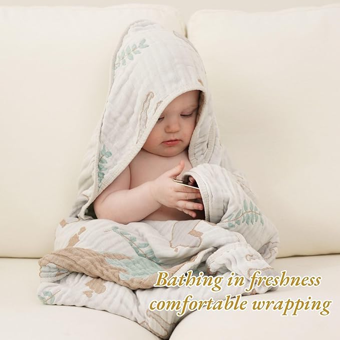 Ultra-Soft Muslin Baby Hooded Towel - 32 x 32 Inches, Ideal for Bath & Beach, Suitable for Both Boys & Girls from Newborns to Toddlers