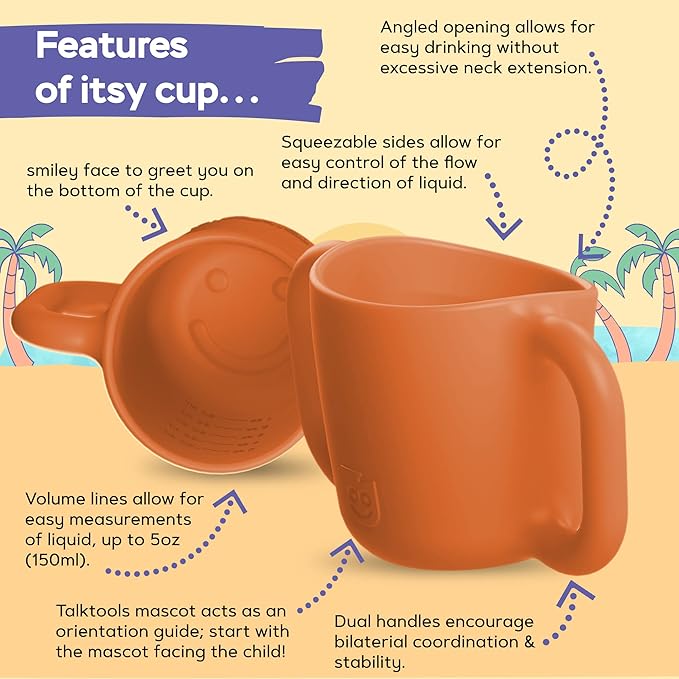 TalkTools ITSY Silicone Baby Plates Set with Suction – Feeding Essentials for Toddlers 6–12 Months+ | BLW Mealtime Set with Twin Spoon, Spill-Proof Sippy Cup | Self-Feeding Utensils (Tangerine)