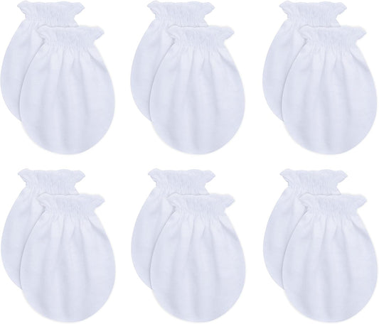 RATIVE Newborn Baby Cotton Gloves Sleep Sleeping No Scratch Mittens Mitts Set for 0-6 Months Unisex Neutral Boys Girls (6 pairs/white)