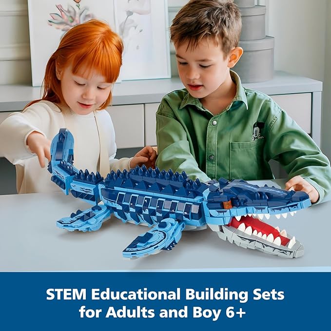805 Pcs Mosasaur Dinosaurs Building Set,Sea Creatures Creativit Model Building Kit,STEM Dinosaur World Park Building Toy,DIY Functional Sea Scene Display,Christmas Birthday Gifts for Boys,Teens,Adults