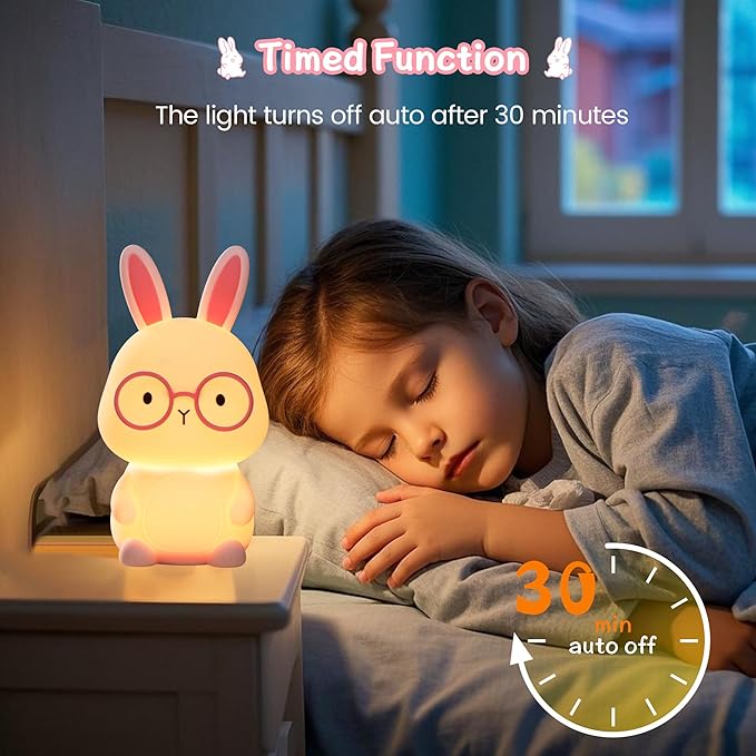 Bunny Lamp for Kids,Rabbit Night Light with Color Changing, Rechargeable LED Nightlight for Easter Gift,Silicone Bedside Touch Lamp,3 Levels Dimmable/Timmer Nursery Bedroom Light, Baby Room Decor