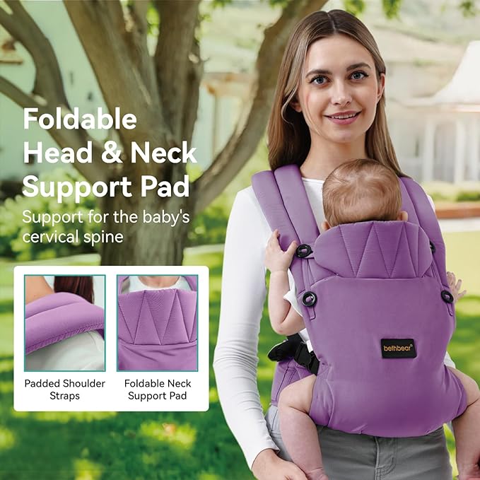 Baby Carrier Newborn to Toddler, 7-45 lbs with Natural Material, Ergonomic Design,Versatile and Adjustable,Hands Free for Moms&Dads,Purple