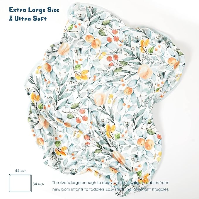 GRSSDER Baby Blankets Super Soft Stretchy Jersey Swaddle Blanket 2 Pack for Baby Girls, Double Layer Reversible Receiving Blankets 34 x 44, Extra Large for Swaddling, Pink Rose & Fruit