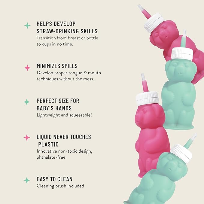 Legendairy Milk Honey Bear Straw Cup Silicone for Babies (Green), 8 oz. Dishwasher Safe, Food Grade Silicone, Honeybear Sippy Cup for Ages 4+ Months (Pack of 2)