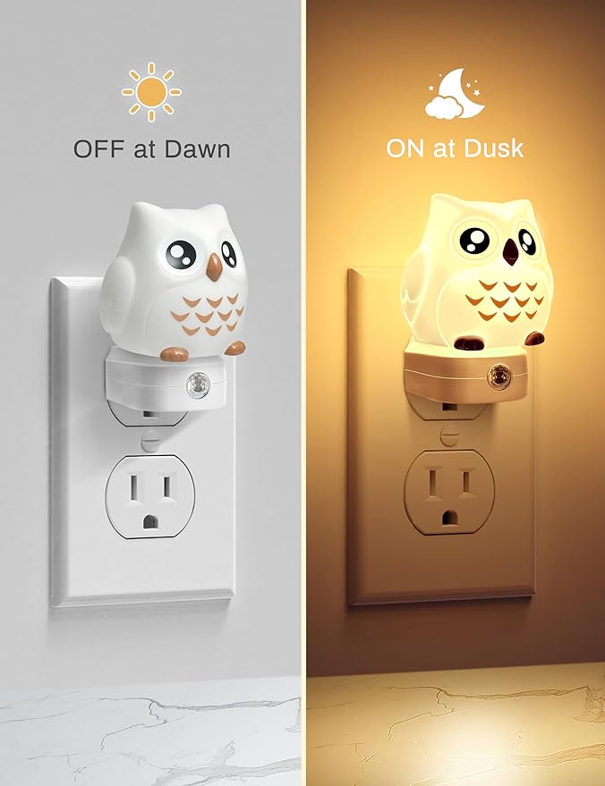 DORESshop Owl Night Lights Plug Into Wall [2 Pack], Cute Night Light for Kids, 8-Color LED Night Light, Nightlight with Dusk to Dawn Sensor for Kids Room, Bathroom, Bedroom Décor, Children Gift