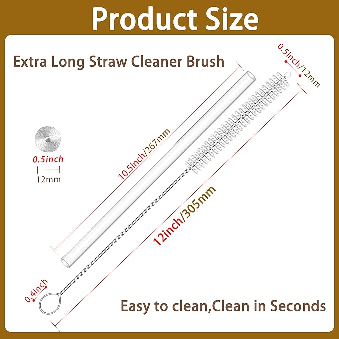 Straw Cleaner for Reusable Straws,Straw Cleaner Brush Extra Long 12 Inch,Straw Brush Cleaner for Baby Bottle,Stanley Cup,Sippy Cup and Coffee Machine(10-Pack).