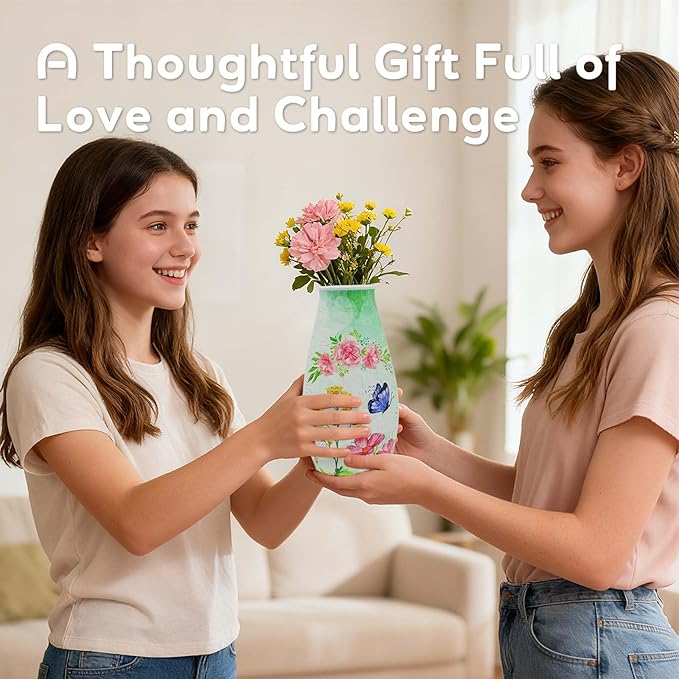 3D Puzzle Vase for Adults, 3D Puzzle Vases for Flowers, 152 Pcs 3D Puzzles Art Vase for Kids Ages 8-13, Cute Unique Flower Vases Decoration with Night Light, Crafts for Adults(Butterfly)