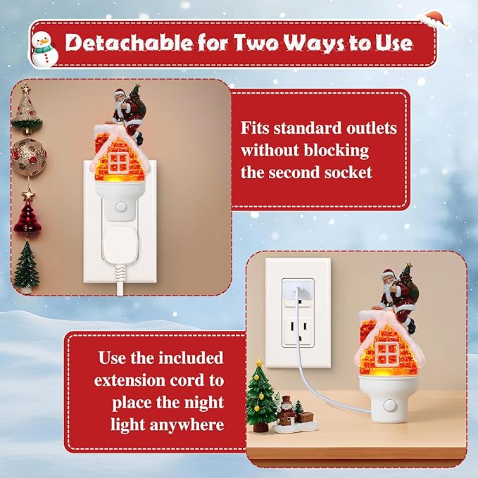 Christmas Santa Night Light Plug into Wall Glitter Water Nightlight with USB/Outlet Options, Christmas Decorative Nightlight for Bedroom Kitchen Nursery Hallway Holiday Decorations Gifts (Santa)