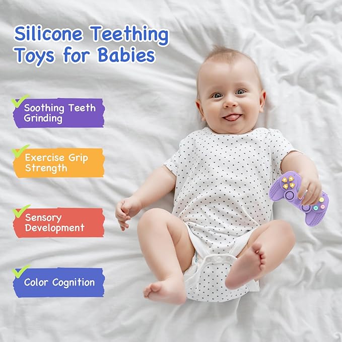 1Pack Silicone Teethers for 6-12 Months Old, Teething Toys for 0-6 Months Old, Remote Teether for Baby, Sensory Toys for Babies & Toddlers, Unisex Gifts