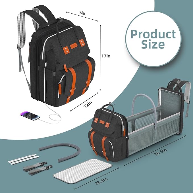 Diaper Bag Backpack with Changing Station, Large Diaper Bag, Baby Bag, Multifunctional Diaper Bag, Black