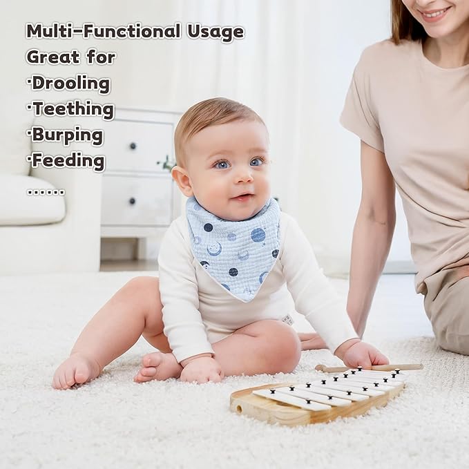 Susurration Muslin Baby Drool Bibs 6Pack Soft Triangular Adjustable Baby Bandana Bibs for Unisex Baby Girls & Boys