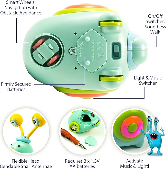 MINIARTIS Baby Crawling Toys | Musical Snail Baby Toy, Infant Tummy Time | Crawling Toys for Babies 6-12 Months | Learning Crawl and Walking | Toddler Birthday Gift for 6-36 Month Boy Girl