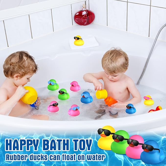 Chivao 36 Pcs Mini Rubber Ducks with 36 Sunglasses Rubber Ducks in Bulk Bathtub Duckies Toys for Kids Christmas Valentine Gifts Birthday Party Favors Cruise(Multi Color,Duck with Sunglasses)