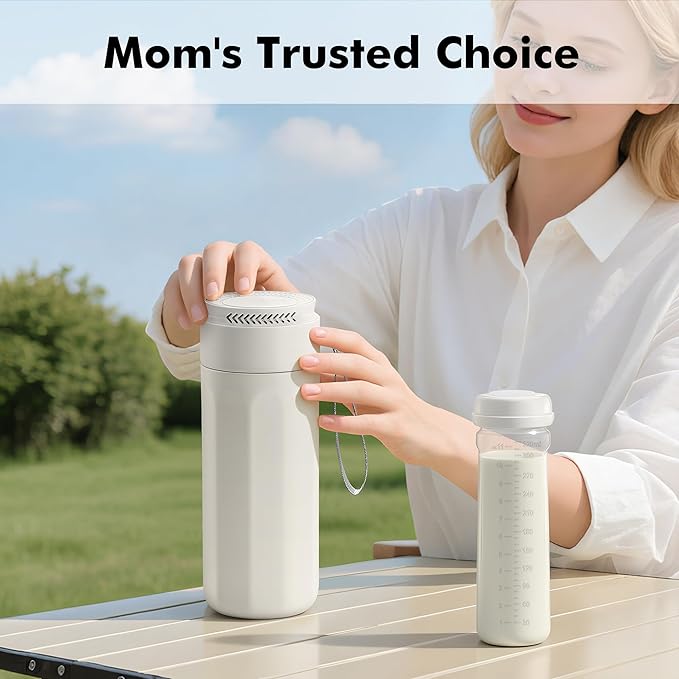 Portable Breast Milk Cooler - 11oz Breast Milk Cooler Bottle with Baby Bottle, Breast Milk Chiller with Stainless Steel Ring Cooling for 24 Hours, Breastfeeding Essentials for Travel Outdoor