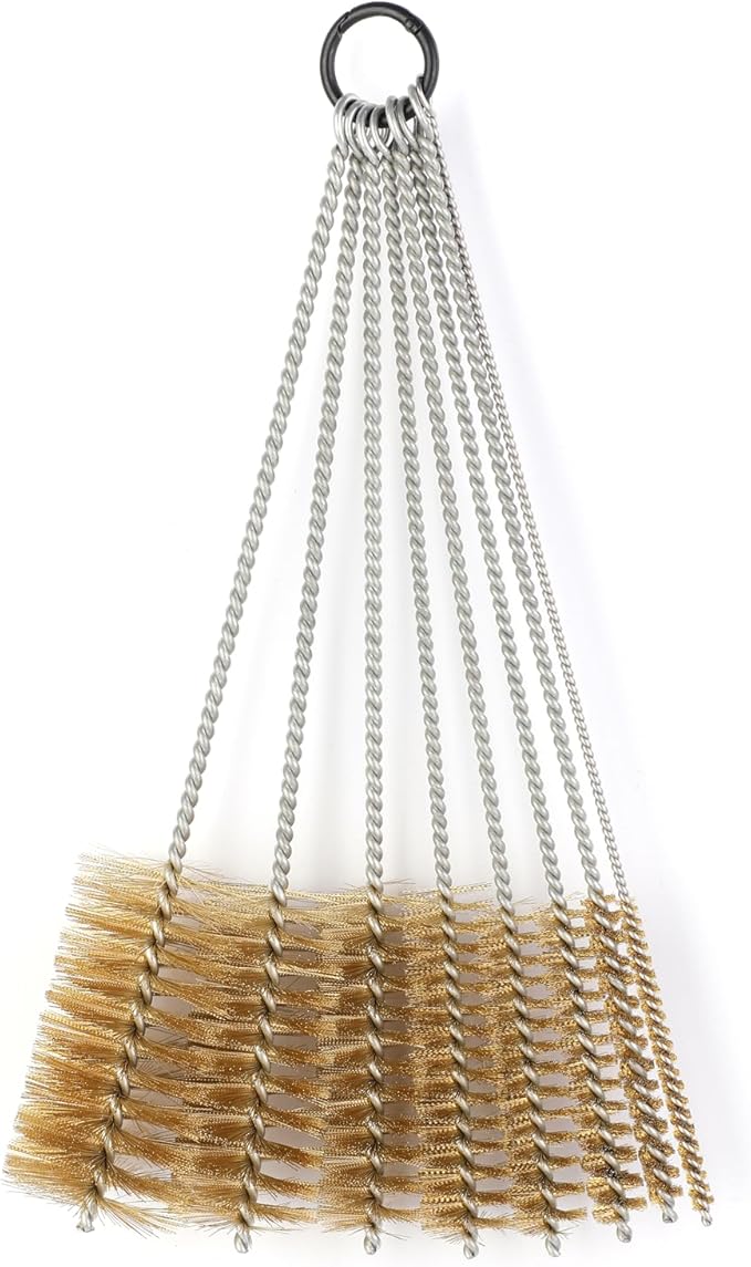 12 Inch Long Brass Tube Brushes for Pipe Cleaning Set with Brass Bristles, Tube Bottle Brush Kit, 8 Sizes for Auto Parts, Bottles, Guns, Tubes, Etc, Yellow, WMXX-BRASS-12