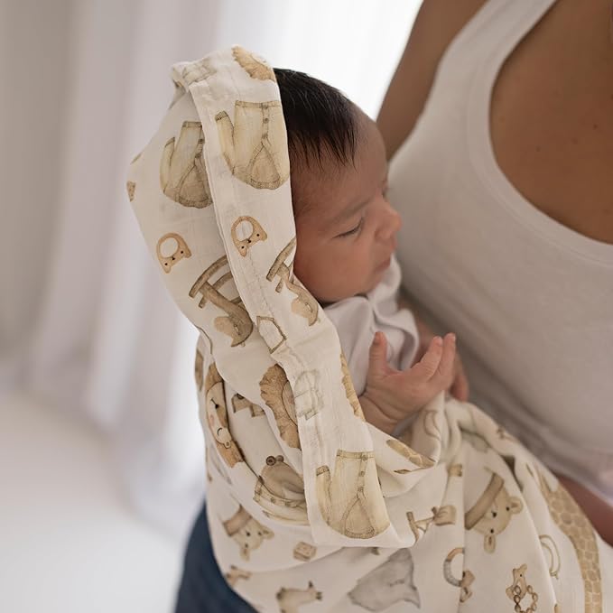 Muslin Swaddle Blankets - Large Soft Bamboo Viscose & Cotton Baby Swaddle Blanket, Breathable Receiving Blanket for Newborn Essentials, 2-Pack (Safari Dream)