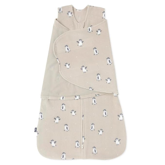 HALO Micro-Fleece Sleepsack Swaddle, 3-Way Adjustable Swaddle Blanket for Newborn and Infants, TOG 3.0 for Cold Climates, Hip Healthy, Penguin Pals, Small, 3-6 Months