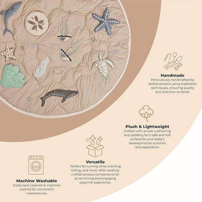 Crane Baby Activity Mat, Interactive Baby Play Mat for Boys and Girls, Sea Life, 36" x 36", Stimulating Baby Toys & Mirror, Infant Play Mat, Tummy Time Baby Floor Mat, Kids Play Mat, Tummy Time Mat