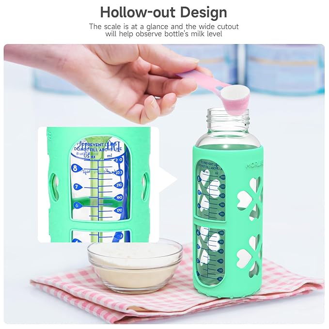 MORLIKE 4 Pack Silicone Sleeves Fit for 8 oz/250 mL Dr. Brown's Natural Narrow Glass Baby Bottle, 100% Silicone Covers Protect Glass Bottle, Easy to Grip Baby Bottle Holders for SB81003-P4, SB82023-P2