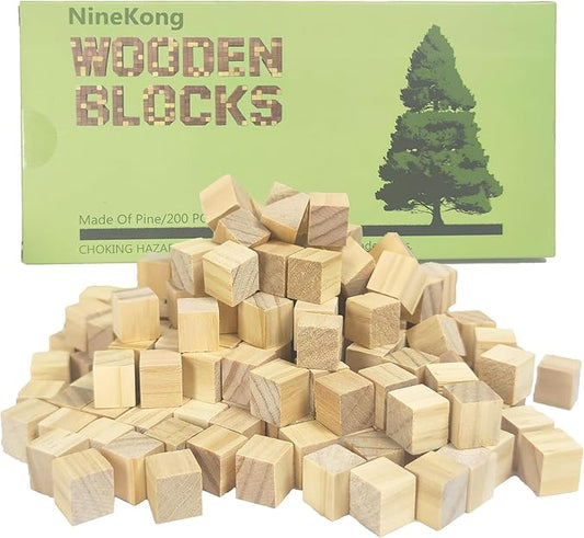 200 PCS 0.5 Inch Wooden Cubes,Unfinished Wood Blocks for Crafts,Wood Square Blocks for Crafts,Natural Blank Square Wooden Blocks