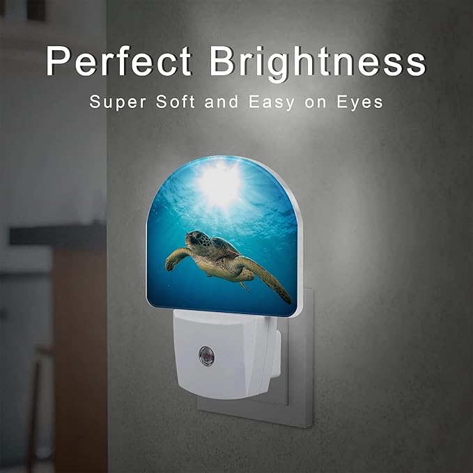 Green Sea Turtle Swimming in The Sea Night Light for Kids,Beautiful Underwater World Night Light Plug in with Dusk to Dawn Sensor,0.5w Energy Saving Nightlight for Hallway Stairway Kitchen Bedroom