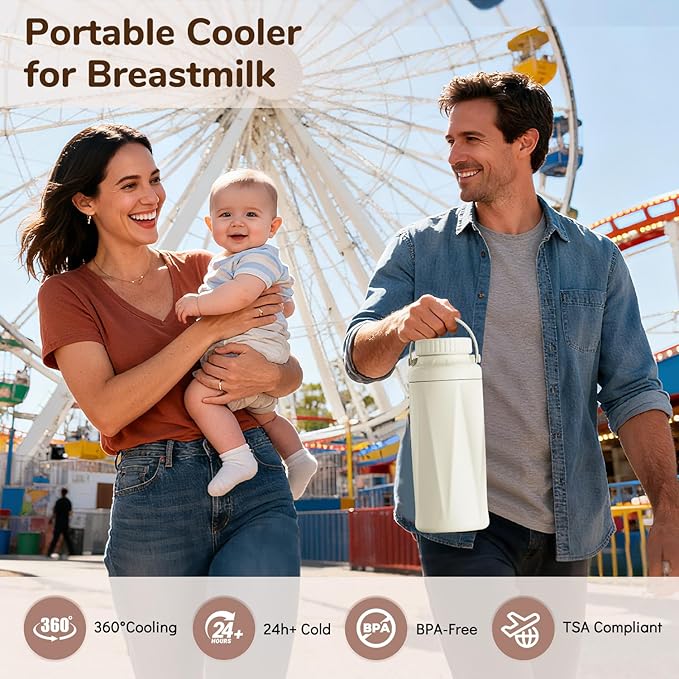 22oz Portable Breast Milk Cooler Bottle-Breastmilk Chiller for Outdoor Travel Mom, Keeps Milk Fresh Cooling for 24 Hours,Breastfeeding Essentials with 2pcs Bottle for Breastmilk Storage