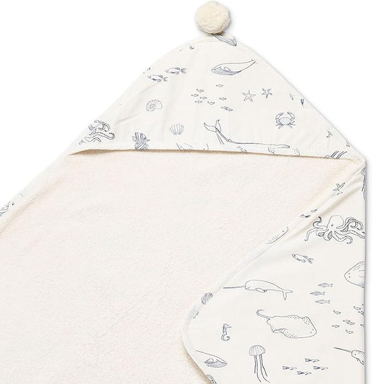 PEHR Hooded Towel, Life Aquatic | Absorbent French Terry & Soft Brushed 100% Cotton | 30” x 30”