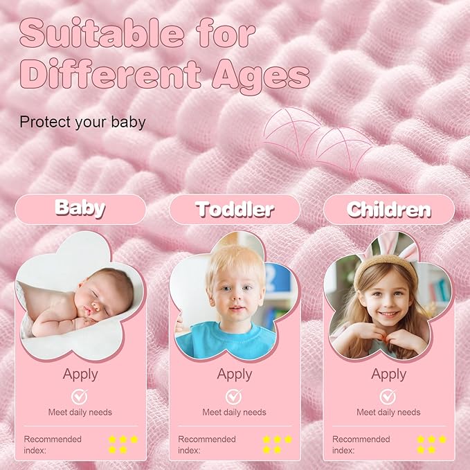 MUKIN Baby Hooded Towels, Muslin Cotton, 2-Pack, for Newborn, Infant, Toddler and Kids (White,Pink)