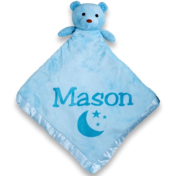 Custom Catch Personalized Teddy Bear Baby Blanket Gift for Boy - Blue