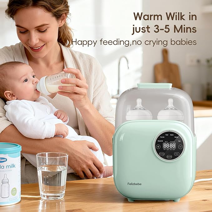 Baby Bottle Warmer, Felizbebe 10-in-1 Double Bottle Warmer for Breastmilk or Formula, Accurate Temperature Control, Timer, Sterili-zing, Defrost, Heat Food, Keep Warm, Breast Milk Warmer for Baby