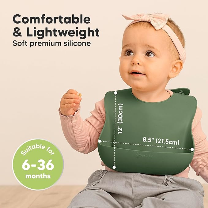 KeaBabies 2-Pack Silicone Baby Bibs for Eating - Sturdy Food-Grade Silicone Bibs for Babies Girl, Boy, Large Food Catcher, Clean & Put On Easily, Waterproof Toddler Feeding Essentials (Forest)