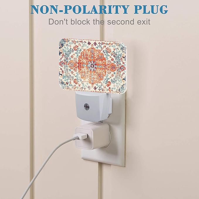 Retro Ethnic Texture Night Light Plug into Wall, Vintage Bohemian Night Light with Dusk to Dawn Sensor for Kid Girls Boys Women Men Bedroom, Hallway, Kitchen, Bathroom, Stairs Decor