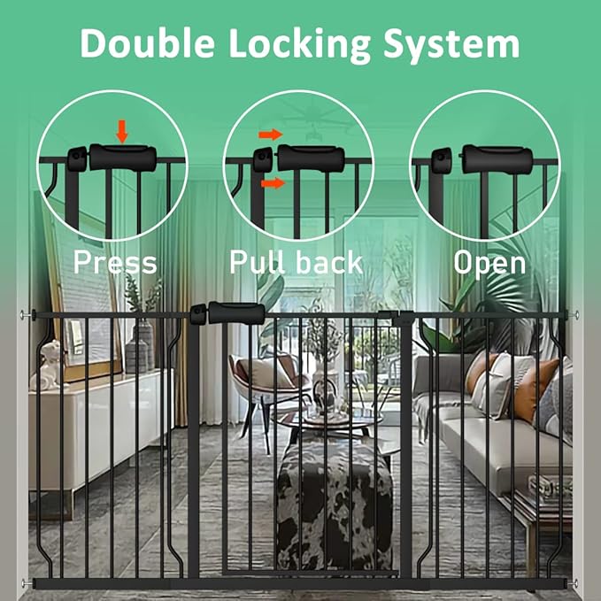 ALLAIBB Extra Wide Pressure Mounted Baby Gate Walk Through Child Kids Safety Toddler Tension White Long Large Pet Dog Gates with Extension for doorways Kitchen (76.38-81.10"/194-206cm, Black)