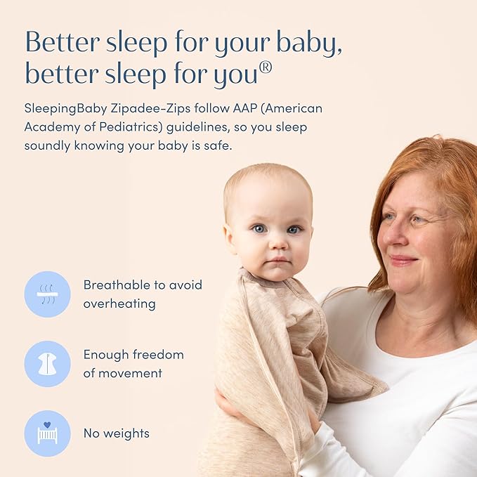 SleepingBaby Zipadee-Zip Transition Swaddle - Cozy Baby Swaddling Blanket with Zipper Convenience - Roomy Wearable Blanket for Easy Diaper Changes - 3-6 Month - Balanced Beige Heather
