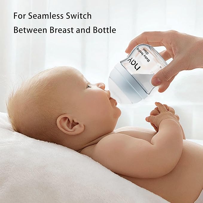 Natural Glass Baby Bottle Wide Neck, Newborn Anti-Colic Baby Bottle, Clear, 3oz(Pack of 2), Includes 2Pcs Slow Flow Nipple(SS), 0 Months+