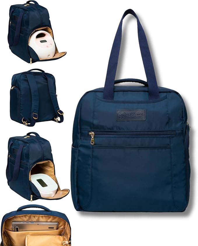 Sarah Wells Kelly Breast Pump Backpack & Tote - Insulated Pocket, Laptop Sleeve & Easy-Clean Design, Fits All Pumps, Diaper Bag for Moms (Indigo)
