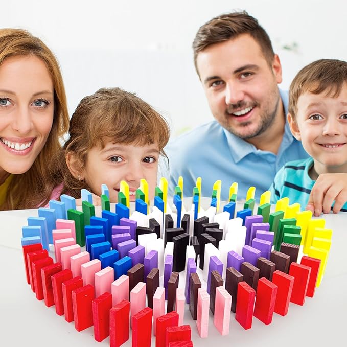 BigOtters Dominos Set for Kids,360 PCS Dominoes Wooden Building Blocks Stacking Educational Racing Toy Games, Party Favor for Boys and Girls, 12 Colors