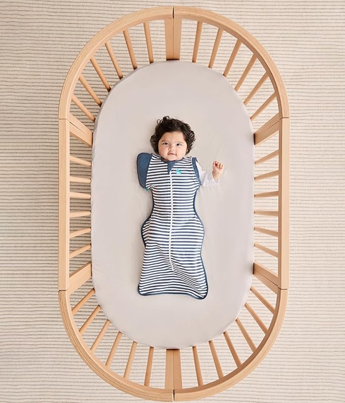 Love to Dream Swaddle Up Transition Bag, Medium (6-8.5kg), Ideal for 20-24°C, Patented Zip-Off Wings, Help Baby Transition from Being Swaddled to Arms-Free When Showing Signs of Rolling, Denim