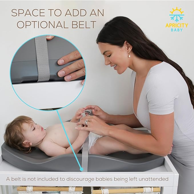 Apricity Baby Diaper Changing Pad – Waterproof Wipe-Clean Foam Changing Mat with Raised Sides, Non-Slip Base & Portable Design, Extra-Large 31.5” × 19.7” for Newborn to Toddler (Grey)