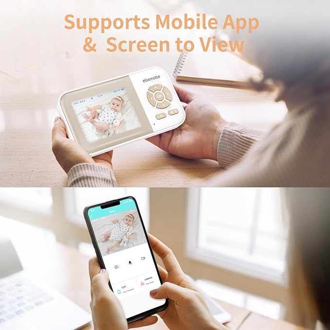 ebemate Video Baby Monitor Camera,2-Way Talk Audio Cam Monitor with Lullabies Baby Monitoring with 2.8" LCD Screen-EB29