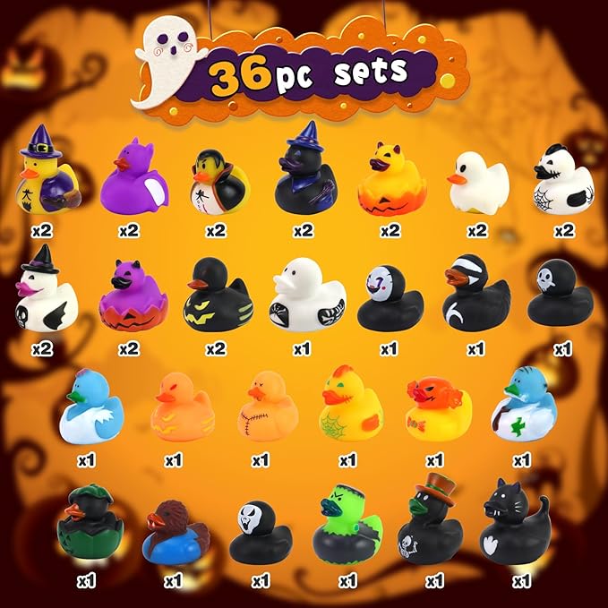 Halloween Ducks for Jeeps - 36Pcs Bulk Halloween Rubber Ducks Set for Ducking Fun, Spooky Bath/Pool Toys, Trick or Treat Party Favors, Halloween Decorations & Gifts (Non-Toxic Rubber)