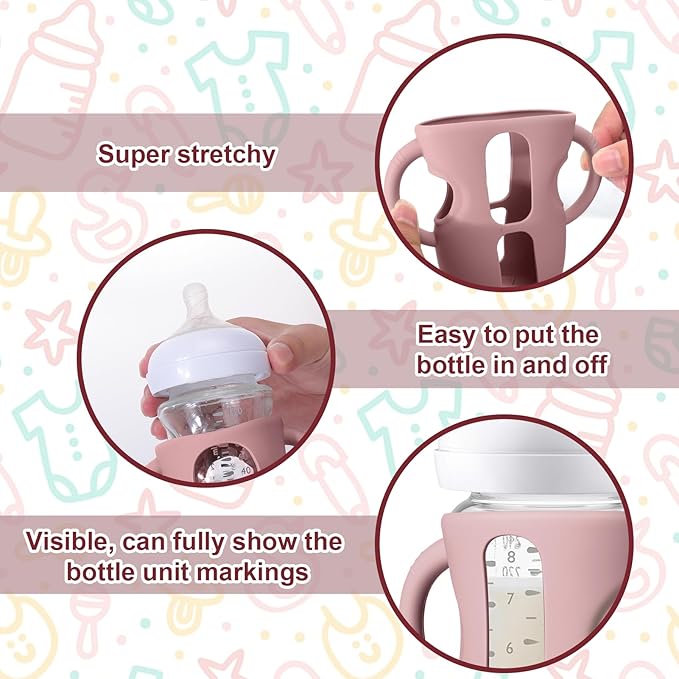 Juome Silicone Sleeves with Handles for Avent Natural Glass Baby Bottles - 3 Pack Anti Breakage Baby Bottle Holder for Philips Avent Glass Baby Bottle, Compatible with Phillips Avent Bottles 8 oz