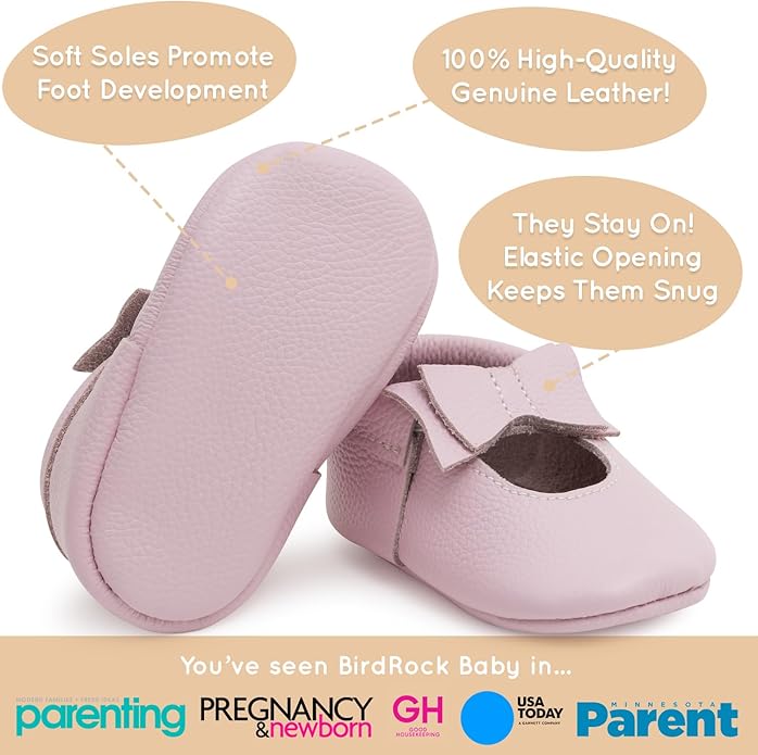BirdRock Baby Bow and Knot Moccasins - Genuine Leather Baby Girl Shoes