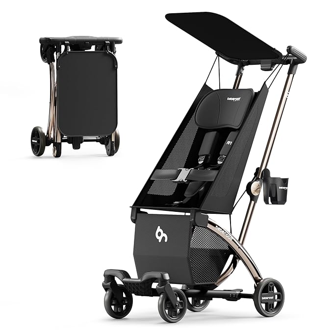 Beberoad Love R1 Auto-Folding Ultra Lightweight Travel Stroller for Airplane, Small Compact Strollers for Babies and Toddlers Aged 6-36 Months, Only 11.5 lbs, Can Combine into a Double Stroller, Black