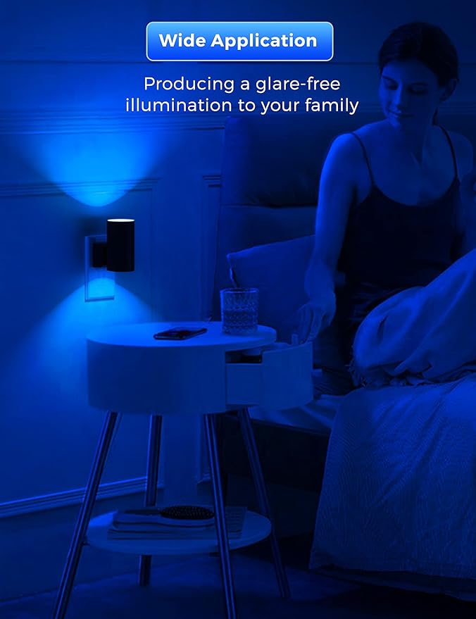 Blue Night Light, LOHAS Bluey Light Plug into Wall, Dusk to Dawn Sensor, 0-100LM, Adjustable Brightness, Calm Dimmable Lights for Bathroom, Hallway, Bedroom, 2 Pack