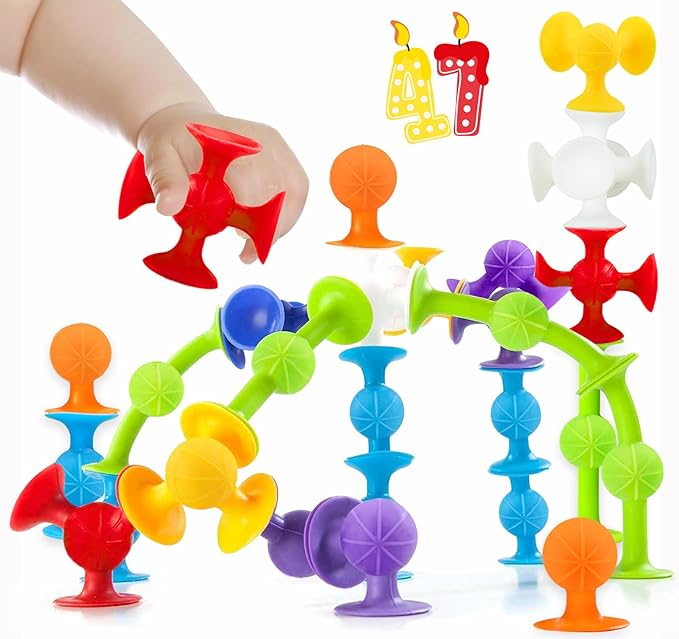 Suction Bath Toys for Baby, 47 Piece Starter Set Suction Cup Toys Pop Darts Preschool Sensory Fidget Toys for Toddlers 1-3 4-8 | No Hole Bath Toy | BPA Free Bath Toys (Large Size)