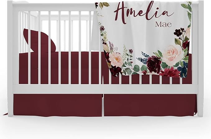 Girls Love A Monogram - Personalzied Floral Baby Blankets for Girls - Custom Baby Blankets for Girls with Name - Personalized Baby Girl Shower Gifts (Maroon & Navy 2, 50 X 60 Kids)